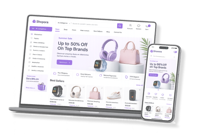 E-Commerce store on laptop and phone