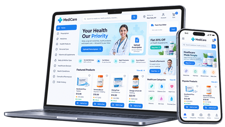 E-Commerce store on laptop and phone