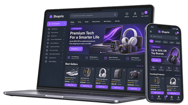 E-Commerce store on laptop and phone