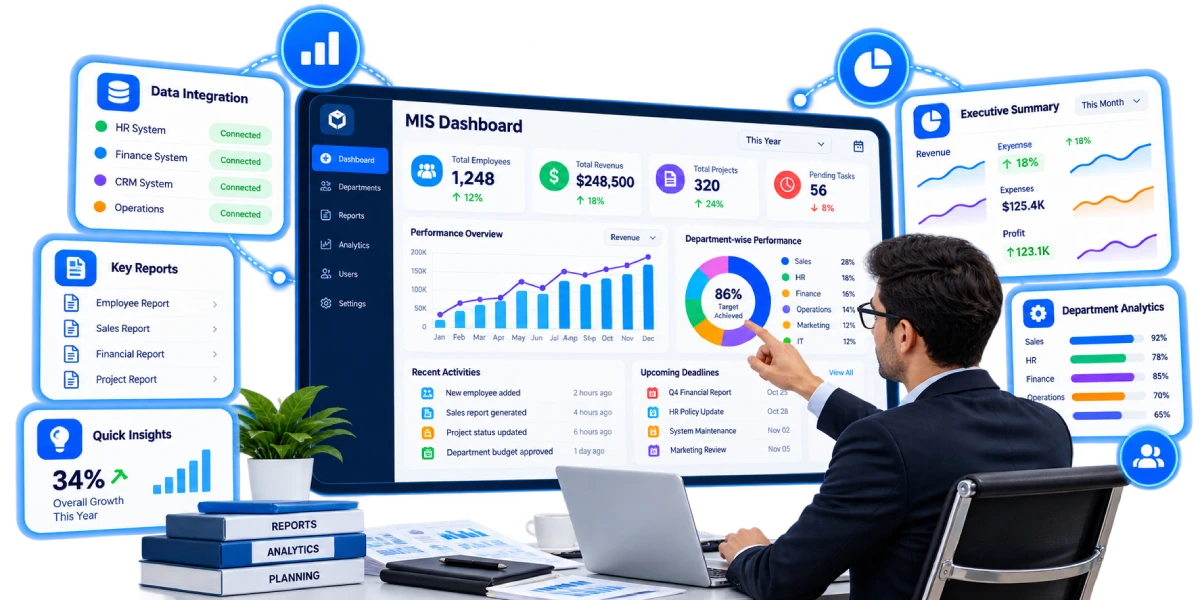Management information system with executive dashboards and KPI reports